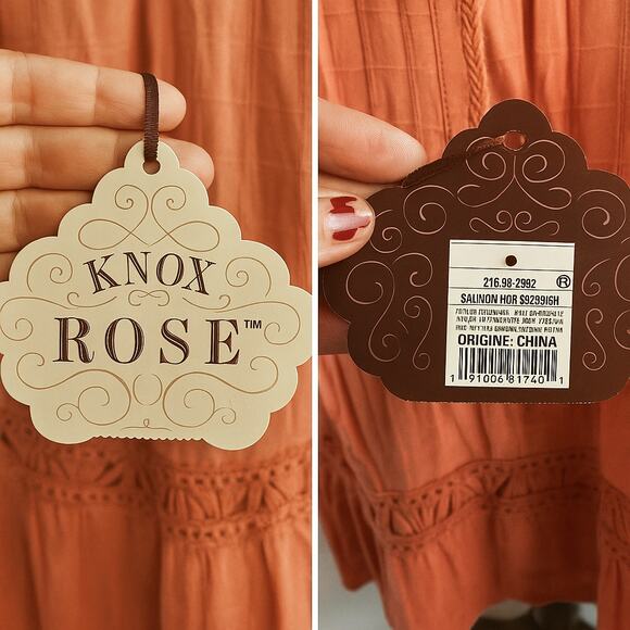 Knox Rose Dress Women L Salmon Cotton Boho Crochet Trim Tassel Peasant Dress NWT - Picture 11 of 14